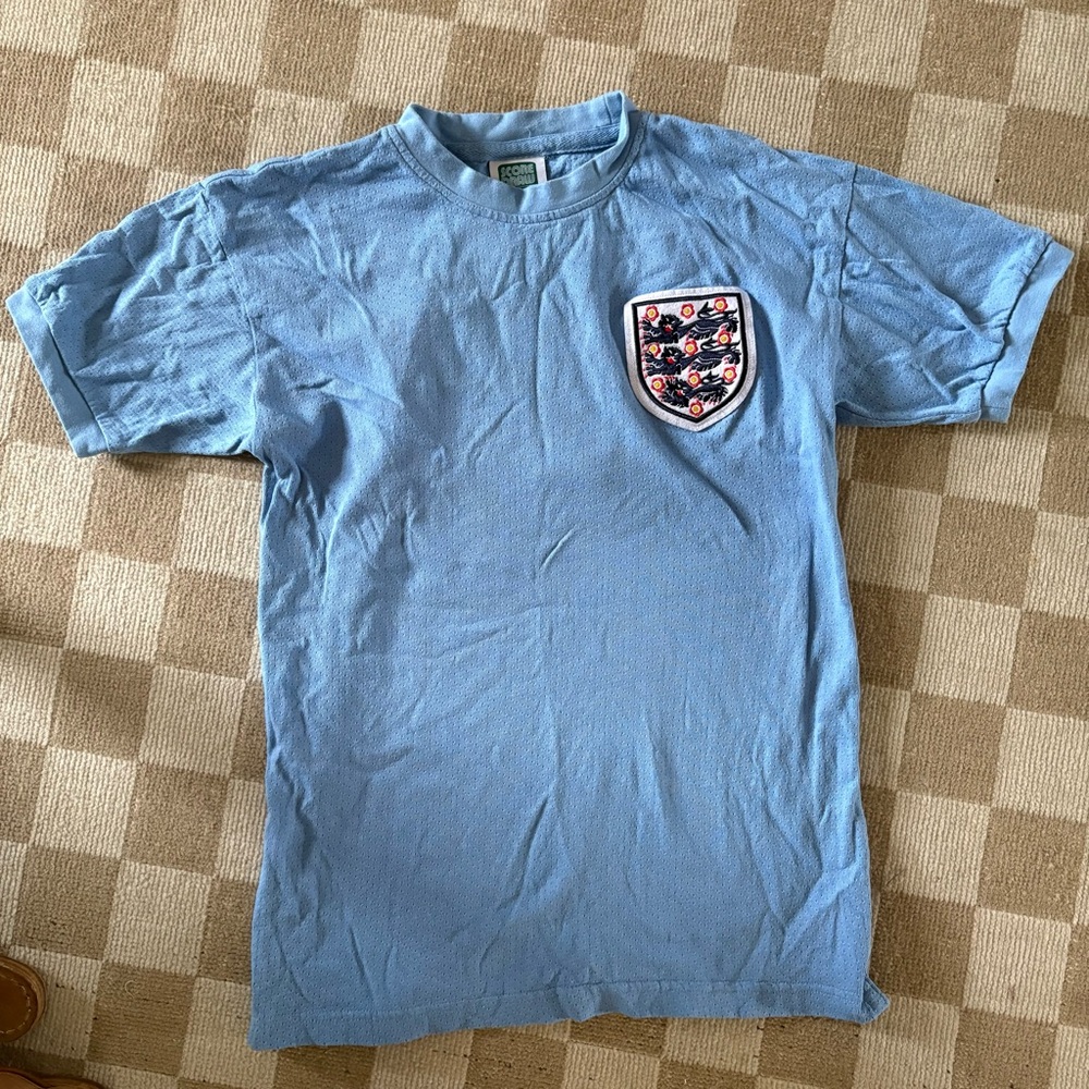 Retro England Soccer Football Jersey T Shirt 1970s Men Small Light Blue